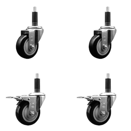 Service Caster 3.5'' SS Black Poly Swivel 1'' Expanding Stem Caster Set 2 Total Lock Brakes, 4PK SCC-SSEXTTL20S3514-PPUB-BLK-2-S-2-1